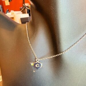 Coach Silver Heart Pendant Necklace Signature “C” Charm 18” Chain NWT Dust Bag